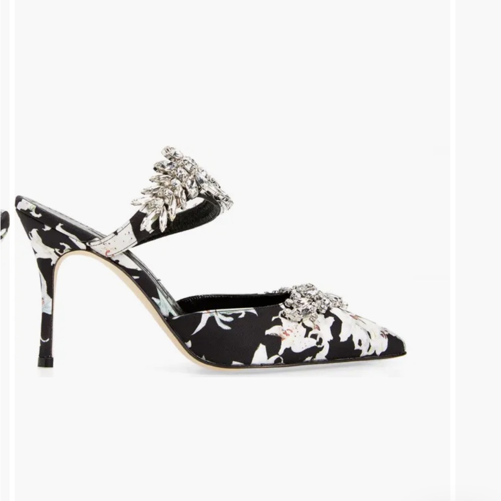 Manolo Blahnik Black and White Embellished Heels